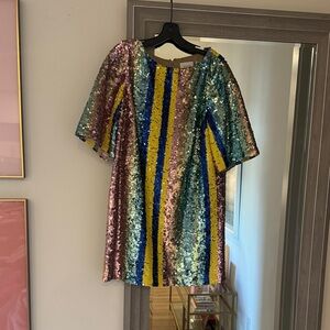Bloomingdale's Multicolor Sequin Mini Dress — Pink, Blue, Yellow, Green